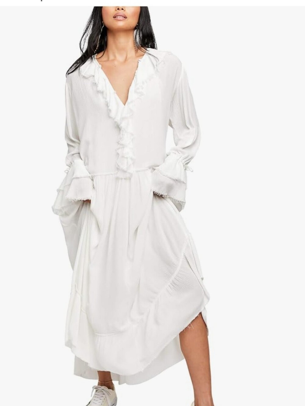 Free People Sweer Darlin Maxi White Ruffle-Trim Long Dress Sz XL